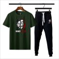MONEY HEIST Printed Men's Clothing Summer Breathable T-Shirt and Black Trouser Gym wear and comfortable. 