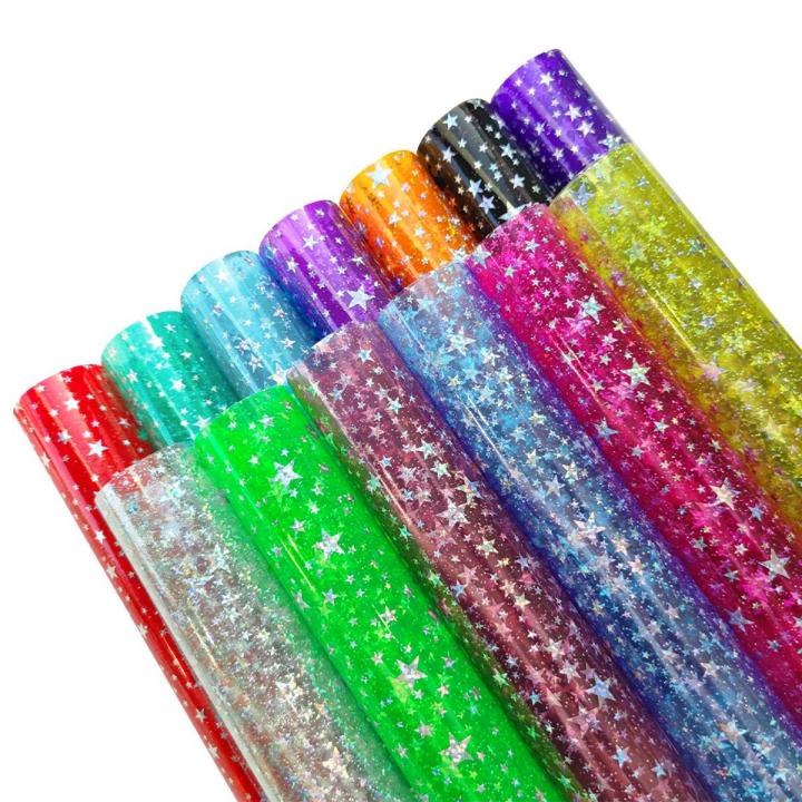 Ranbow Star Jelly Clear PVC Fabric Faux Leather Vinyl Film for Sewing Bag Bow Earrings DIY Handemade Material 0.3MM Leatherette