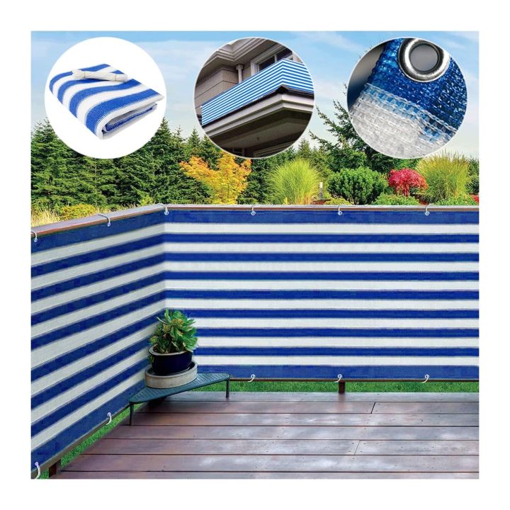 Blue/white%20Sun%20Shade%20Net,%20High%20Quality,%2090%25%20Sun%20Protection%20Shade%20Net%20UV%20Resistant,%20Privacy%20Screen%20Fence%20for%20Garden%20Balcony%20Greenhouse.%20With%20loops%20&%20rings%20on%20every%203%20feet%20distance%20on%20sides%20and%20double%20stitched%20sides%20with%20cotton%20nawar.%20-%20Image%205