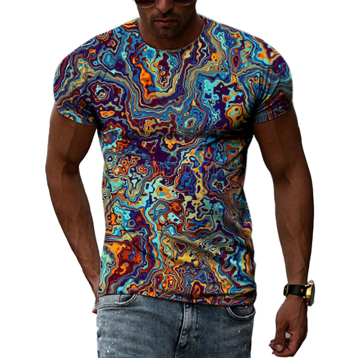 Colorful Cool Abstract Art Graphic T Shirts Hip Hop Street Style 3D Printed Tees Summer Men Personality Round Neck Short Sleeves