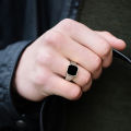 Vnox Stylish Signet Rings for Men, Male Pinky Ring with Black Square CZ Stone,Gold Color Stainless Steel Metal Jewelry ,US Size. 