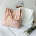 【Spot Cotton bag Mesh Daisy Double Layer Canvas Shoulder Bag Korean Ins Lace Small Square Bag Plain Temperament Canvas Tote Bag. 