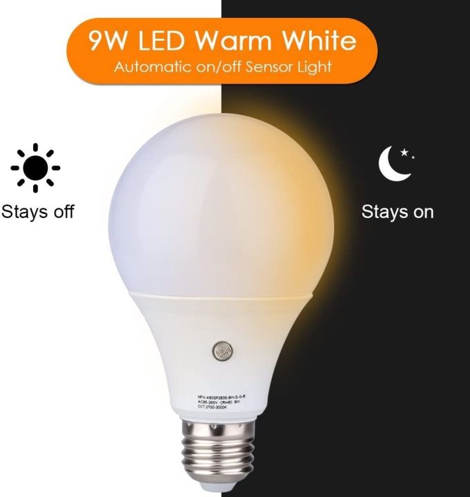 Motion Sensor Bulb 9W. Motion Activated Dusk to Dawn  Light Bulb Outdoor/Indoor for Front Door Porch Garage Basement Hallway Closet.