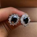 Ranaai-fashion Sterling Silver Created Black and White Oval Stud Earrings for  Engagement Wedding Earrings for Women Party Jewelry women girls gift. 