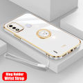 Maitus for Itel A48 Back Cover with Ring Holder + Wrist Strap Luxury 6D Plating Square Bumper Shiny Soft Silicone Cases Full Protection Mobile Phone Case for Boy Girls. 