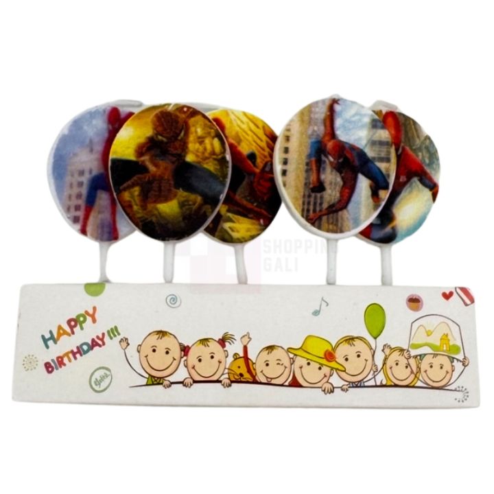 Spiderman Candles - Cake Decoration Candles - Red Colors - Boys Theme - Pack Of 5 Candles