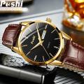 POSHI Men's Watch Waterproof Luminous Calendar Display Brown Belt Luxury Business Quartz Watch for Men. 