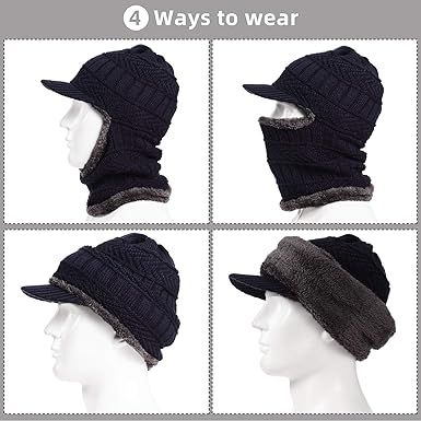 Insun Women's Winter Hat With Attached Scarf - Balaclava Beanie With Pom Pom, Fleece Lined