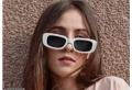 White Frame Black lens Vintage Rectangle Sunglasses for Women - Retro Driving Glasses Square Frame Travel Fishing Hiking Eyewear For Girls & Boys. 