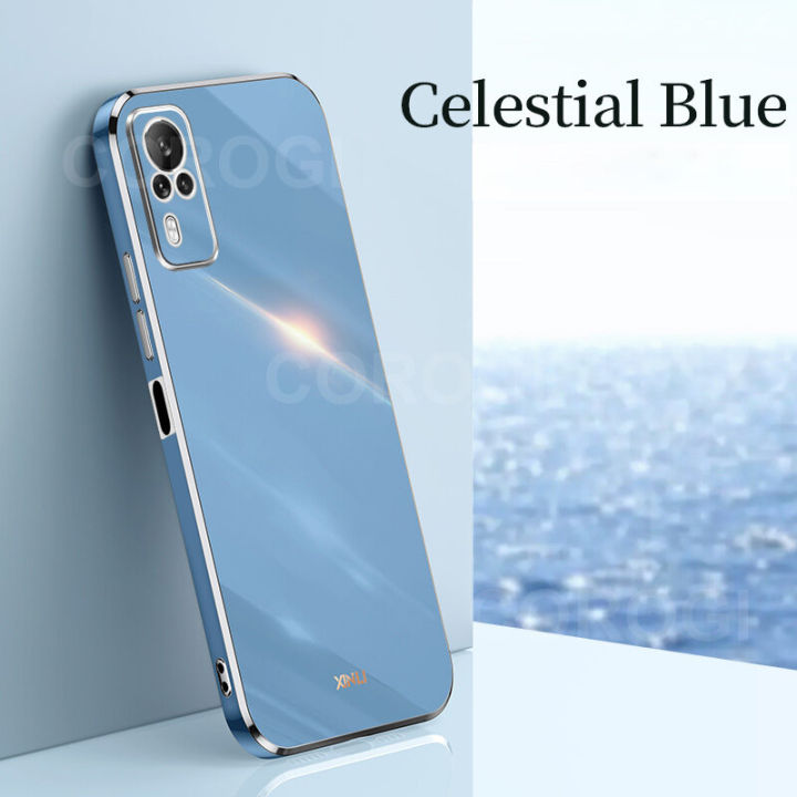 For Vivo Y53s Back Cover Fashion Shiny Plating Square Bumper Camera Protection Case Soft Silicone Shockproof Protective Mobile Phone Cases