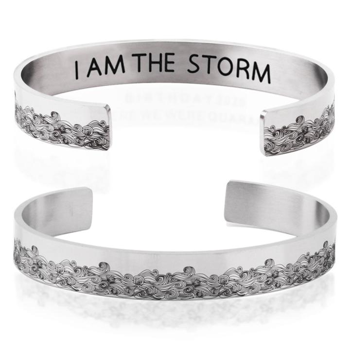 Inspirational I Am The Storm Bracelets for Women Mom Personalized Gift for Her Engraved Mantra Cuff Bangle Birthday Jewelry