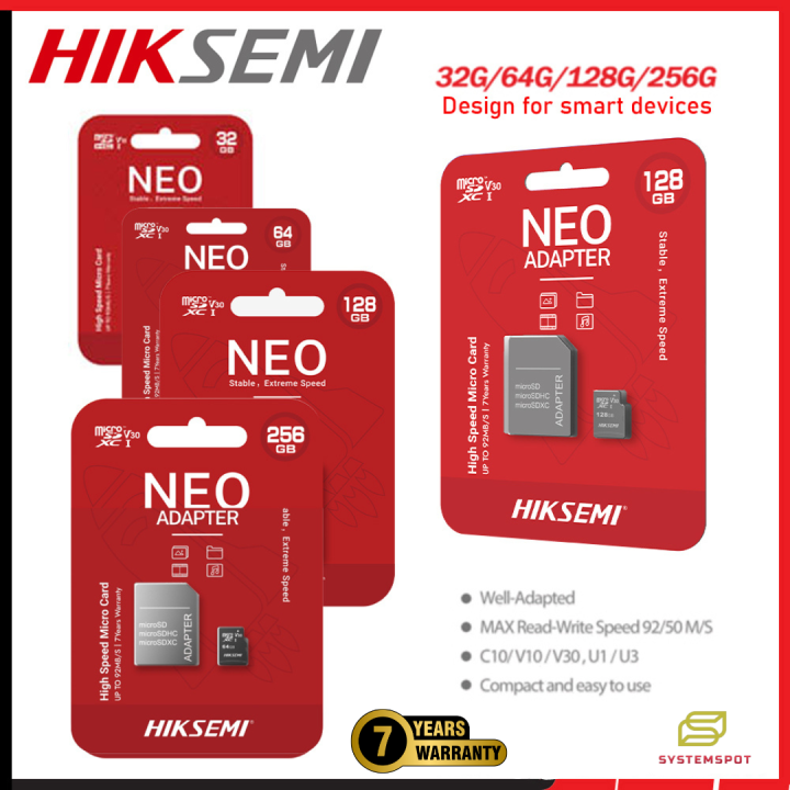 HIKSEMI Neo (Hikvision) Micro SD Memory Card Card 32gb - 64gb - 128gb - 256gb - Memory Card HS-TF-NEO Series Video Surveillance MicroSD (TF) With 7 Years Brand Warranty