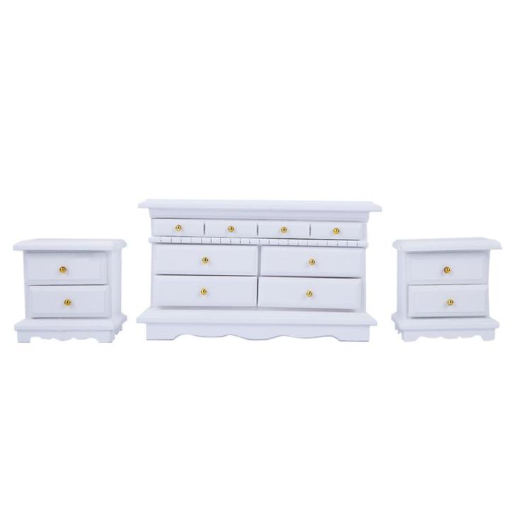 1:12%206pcs%20Mini%20Wooden%20White%20Bedroom%20niture%20Set%20for%20Dollhouse%20-%20Image%206