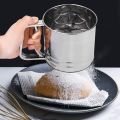 Stainless Steel Flour Sieve Cup Baking Shaker Sieve Cup Mesh Crank Flour Sifter with Measuring Scale Mark for Flour Icing Sugar. 