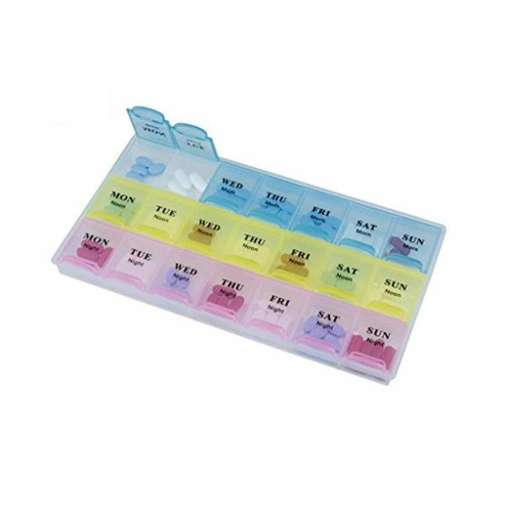 Weekly Pill Organizer, Three-Times-a-Day, Pill Case 7 Day Weekly Pill Box with Medication Reminder Pill Organizer - Morning Noon Evening Daily 21 Detachable Compartments (3x7)