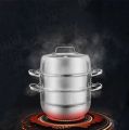 Stainless Steel Three Layers Steamer Pot With Glass Lid, Multi-Functional Soup Sauce Steamer Pots Cookware (28 cm 30cm ), 3 Tier Steamer Pot. 