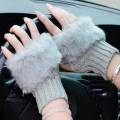 Fashion Girls Winter Faux Fur Knit Fingerless Gloves with Arm Warmer Option. 