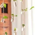 Set of 8 Rope Hanging Small Glass Bud Vase Without Money Plants , Decorative Hanging Glass Plants Vases, Small Hanging Vases, Home Decor, Housewarming Gift. 
