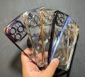 iPhone 13 Pro Max - Chrome Plated Silicone Back Cover with Camera Protection - Clear Back Case with Logo Hole. 