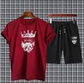 Trendy KING WITH BEARD Tag Printed Summer Tracksuit For men & boys Tee-shirt with SHORTS/BOXERS New Design Round Neck Half Sleeves T Shirts Top Quality Gym Wear/Casual and comfortable Pair T-Shirt and SHORTS. 