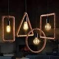 Vintage Style , 4 Lamp Rectangle, Triangle, Round, Square Hanging Pendant Ceiling Roof Light with Rope. Hemp Rope Ceiling Hanging Light. 