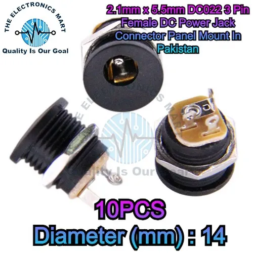 5,10,15,20,25,30%20PCS%20Dc-022%20Dc%20Power%20Jack%20Pcb%20Mount%20Female%20Connector%203%20Pin%20With%20Nut%205.5mm%20x%202.1mm%20-%20Image%202