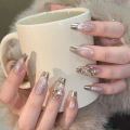 Douyin hand-worn nail art, nail film, French gradient cat's eye, high-quality nail stickers, finished products are detachable. 