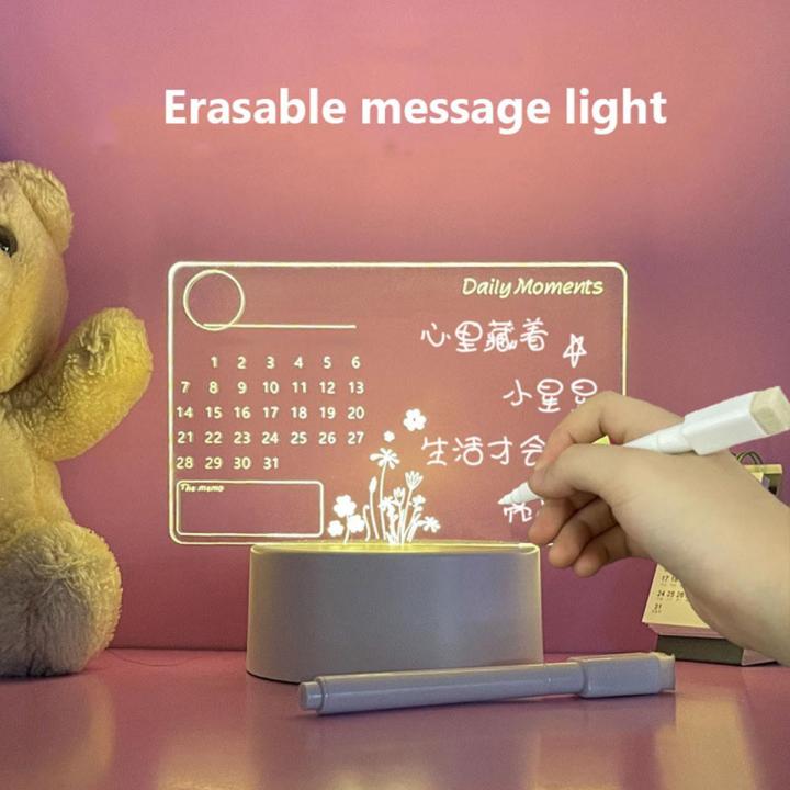 Acrylic DIY Desktop Lamp USB Calendar Board Message Board Light Rewritable Lightweight Multifunctional With Pen Home Accessories 1Pcs