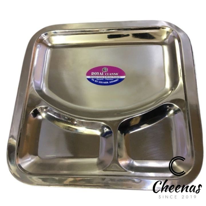 Portion Plate - 3 Portion Restaurant Style Serving Plate - Three Portion Fast Food Serving Plate - Stainless Steel Coated / Polished