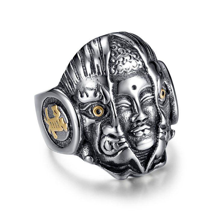 Demon & Buddha Religion Face Ring Men God The Eye of Evil One Ring Punk Domineering Signet Ring Titanium Jewelry