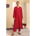 Orient Stitched 2 Piece Plain Jacquard Shirt And Jacquard Pant For Woman and Girls - Colour: Red -Design code: WRCJ23W-2003 - Collection: Studio Winter 2023 - Collection: Studio Winter 2023. 