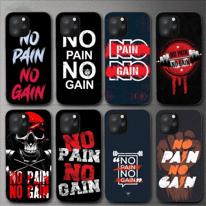 No Pain No Gain Gym Fitness Phone Case For iPhone 11 12 Mini 13 14 Pro XS Max X 8 7 6s Plus 5 SE XR Shell