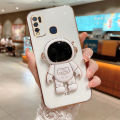 For Tecno Spark 5 Back Cover with Cartoon Astronaut Folding Stand Luxury 6D Plating Frame Shiny Cases Soft Silicone Square Protective Mobile Phone Case. 
