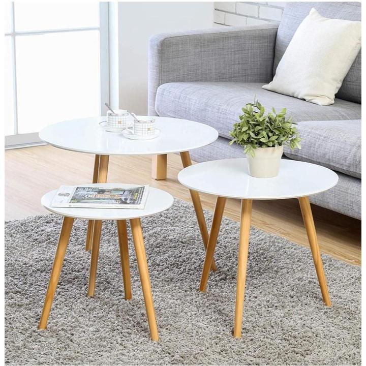 Nesting Tables Set of 3 Coffee Table Round End Side Table Night Stand Table Telephone Sofa Snack Table for Living Room Home and Office,White