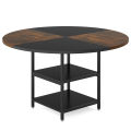 Round Dining Table, 47" Kitchen Dinner Table with Storage Shelf. 