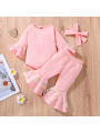 Baby Girls Autumn Outfit Sets Pink Long Sleeve O Neck Romper + Daisy Print Flared Pants + Headband. 