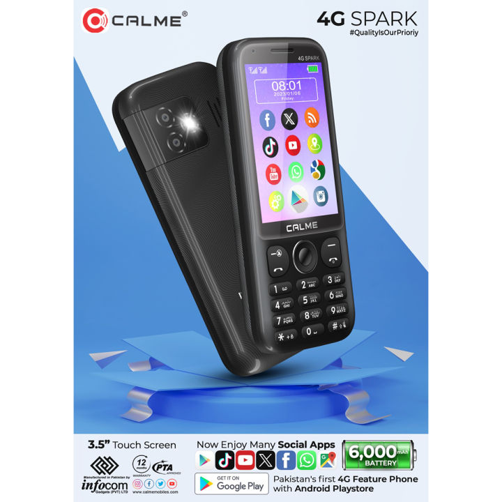 Calme 4G Spark - 2GB RAM 16GB ROM - 3.5 Inches HD Display - Touch Screen - Dual SIM - 6000mAh Battery