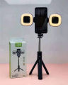 Selfie Stick Bluetooth Tripod Can Rotate and Detach Double Ring Lights with stand Mobile Holder 360 Rotation. 