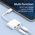 USB Type C to 3.5mm Audio Adapter With Charging Port 2 in 1 Dual Port Aux Headphone Jack Connector For Type-C Models | Earphone Converter Aux Audio Sound Cable With Type-C Charging Jack Headset Splitter Music Converter - High Quality. 