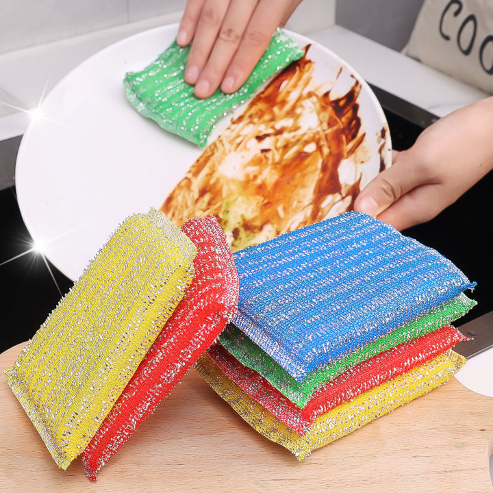 4pcs Dish Sponge Scrub Pads Non Scratch Scrubbers Colourful Block Cleaning Sponges Reusable Scouring Pads Kitchen Dish Scrub Sponge