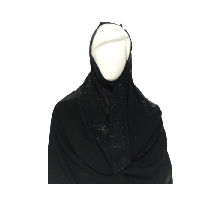 Namaz Chadar Black Dupatta Wide Hijab For Women D Shape - Black Namaz Chadar - Black Hijab Chadar With Stones - Georgette Black Namaz Dupatta - Namaz Chaddar For Women - Women Black Chadar - Ladies Namaz Dupatta - D Shape Namaz Chaddar - Namaz Chaddar