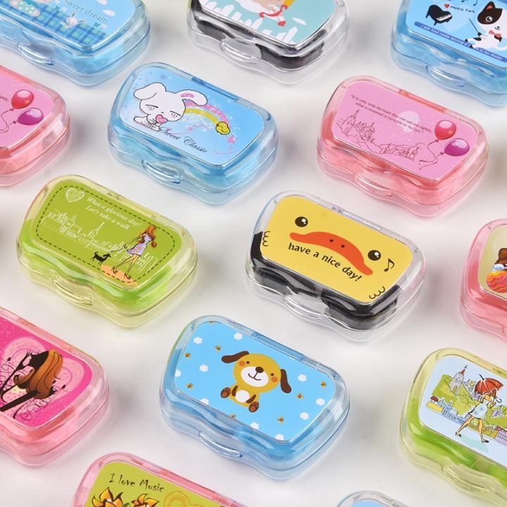 Cartoon Contact Lens Cases With Mirror Cute Contact Lens Box Square Women Girls Travel Contact Lenses Kit Container Case
