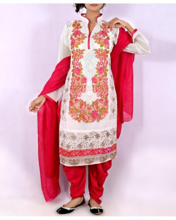 White Embroidered Stylish Ladies Suit With Patiala Shalwar Emo- 32738
