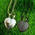 Silver Magnetic Broken Heart Necklace Locket - Heavy Metal Magnetic Heart Pendant Necklace Gift For Friends Couples. 