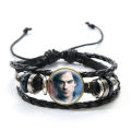 【EmotionaE】The Vampire Diaries Leather Bracelet TV Series Elena Stefan Characters Glass Dome Bracelets Handmade Jewelry Gifts for Men Women. 