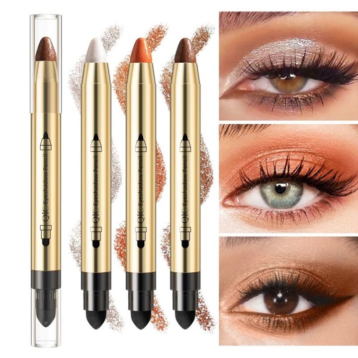 YZS Double Head Metallic Lazy Eyeshadow Stick Shimmer Eyeshadow Pencil Waterproof Long Lasting Highlight Pen Makeup Beauty
