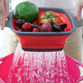 Hot Selling Hollow Square Retractable Folding Vegetable Washing Basket Fruit Basket Plastic Draining Tray 2 Piece Sets in Stock. 
