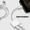 iPhone Dual Port Splitter 3.5mm + Lightning Port Adapter / 2 in 1 iPhone Splitter Connector Headphone, Handsfree Jack + Lightning Charging Port. 