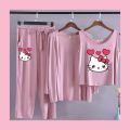 Women's Hello Kitty Printed Lounge Wear Night Suit - 3 Piece Set. 