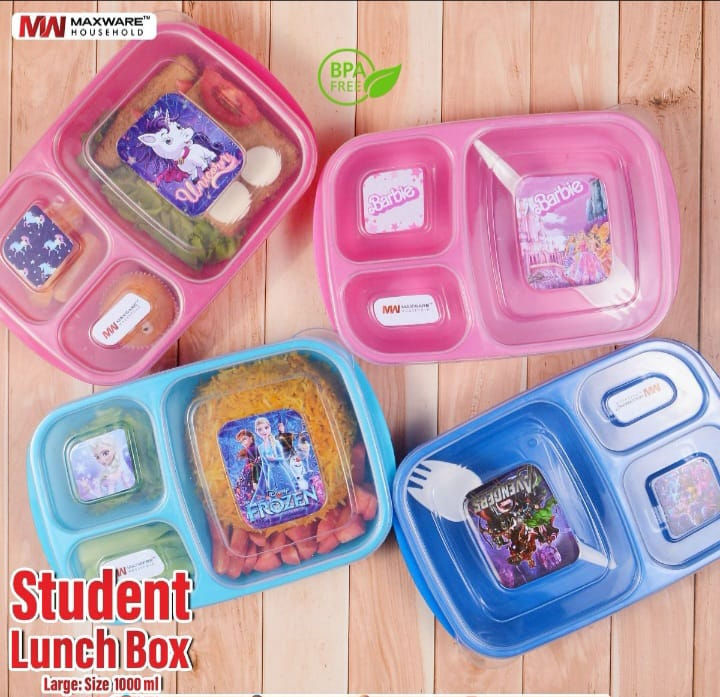 Student Large Lunch Box | 3 Compartment Plastic Tiffin Box for School ...